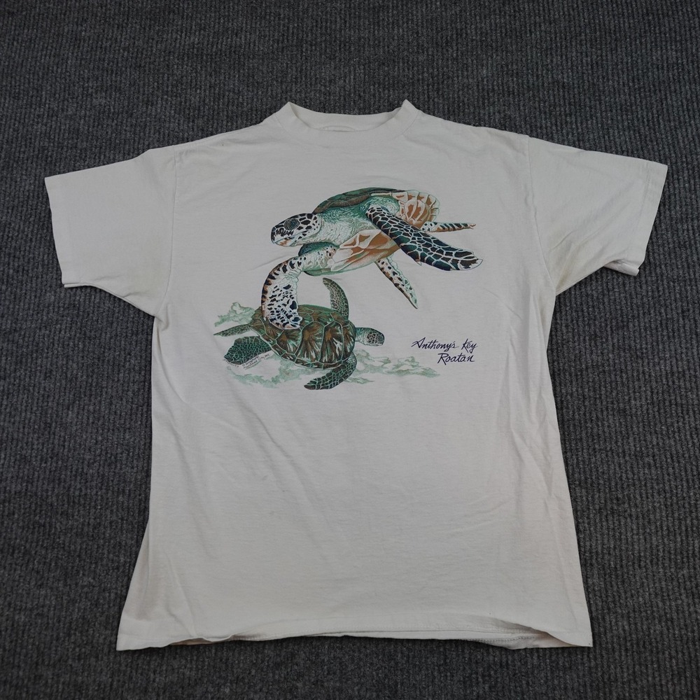 Vintage Sea Turtles Shirt Mens Large White Anthony's Key Roatan Miller USA 90s